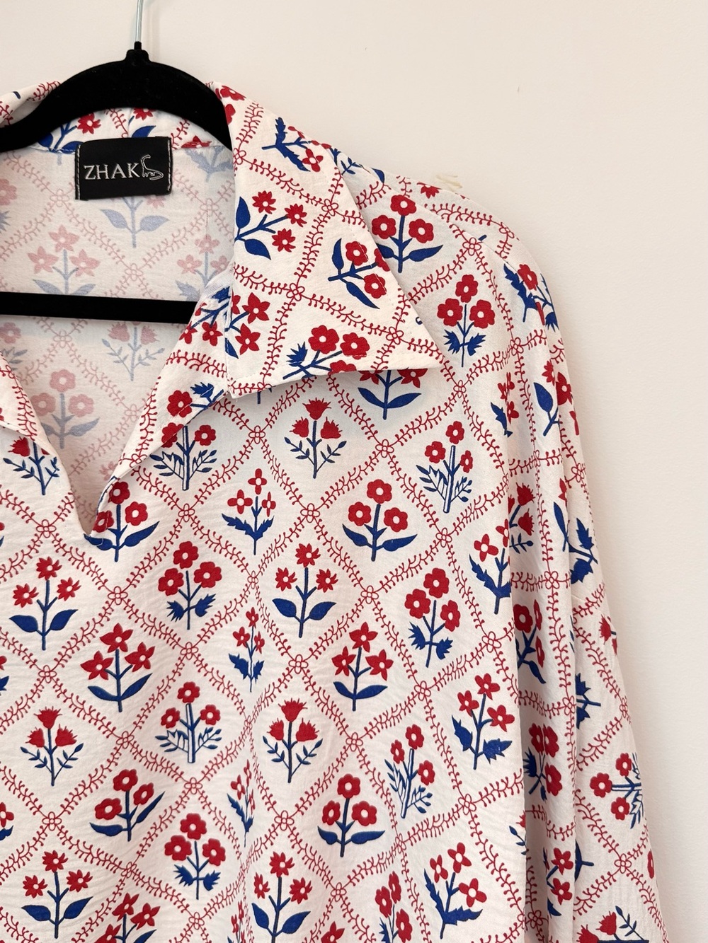 Red & Blue Floral Print Women's Top